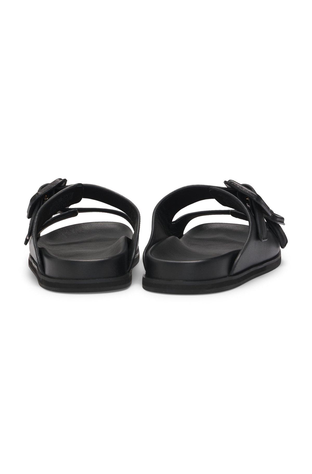 BOSS - Leather slides with twin buckled straps - Black Product Image