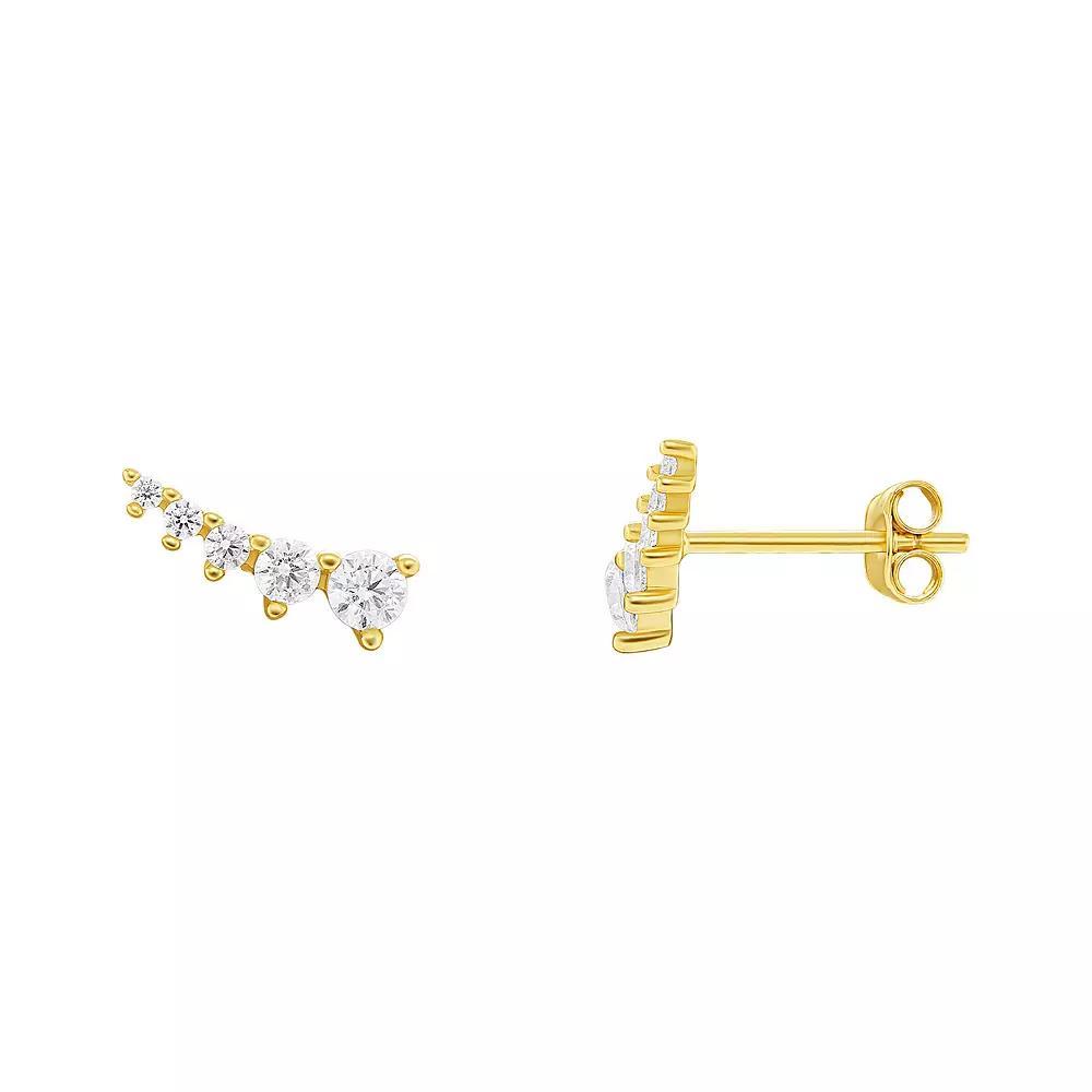 PRIMROSE 24k Gold over Sterling Silver Graduated Cubic Zirconia Crawler Stud Earrings, Women's, Gold Tone White Product Image