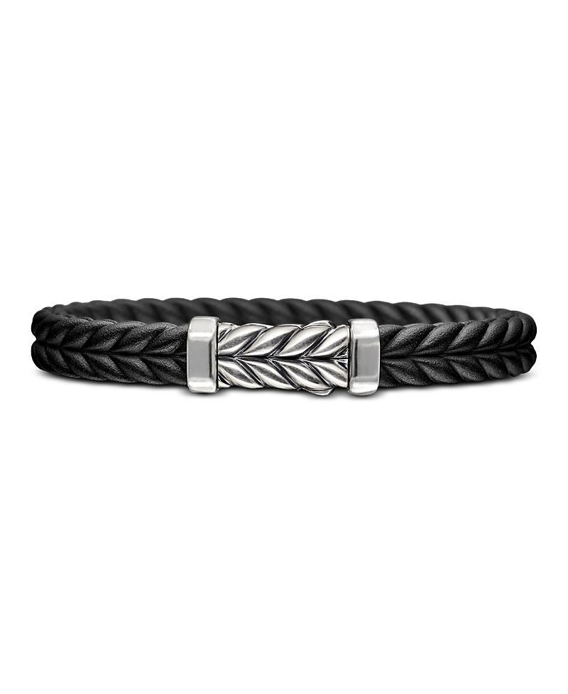 Mens Chevron Bracelet in Black Rubber with Sterling Silver, 9mm Product Image