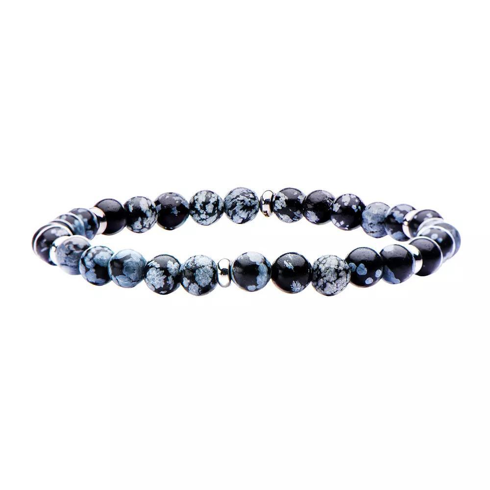 Men's Stainless Steel Snowflake Bead Stretch Bracelet, Size: 8", Blue Product Image