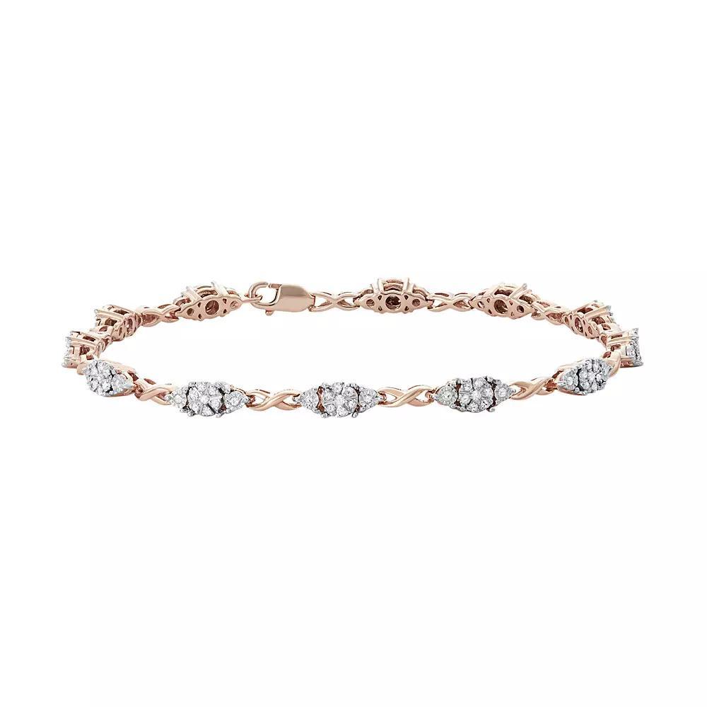 14k Rose Gold Over Silver 1/2 Carat T.W. Diamond Infinity Link Bracelet, Women's, Size: 7", White Product Image