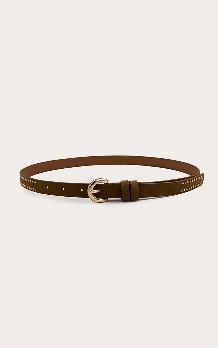 Tan Faux Suede Studded Skinny Belt Product Image
