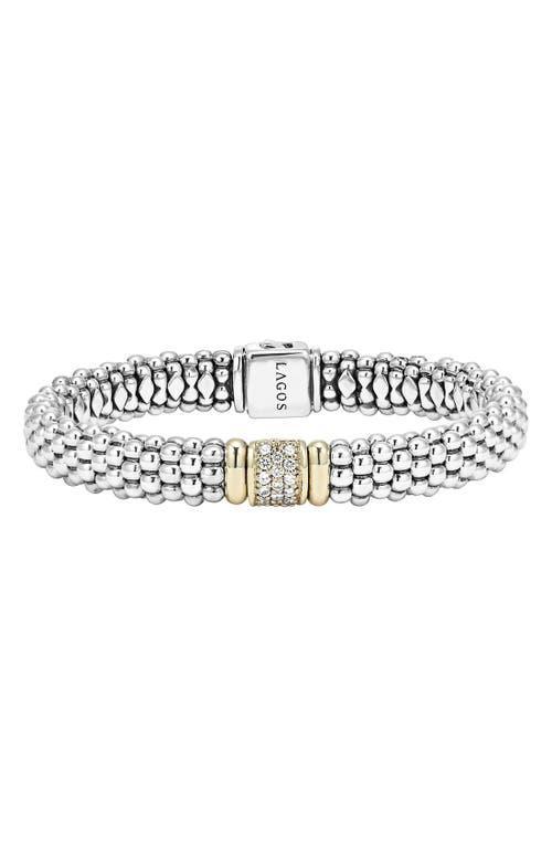 LAGOS 18k Yellow Gold And Sterling Silver Caviar Rope Bracelet With Diamonds In Sterling Silver/gold Product Image