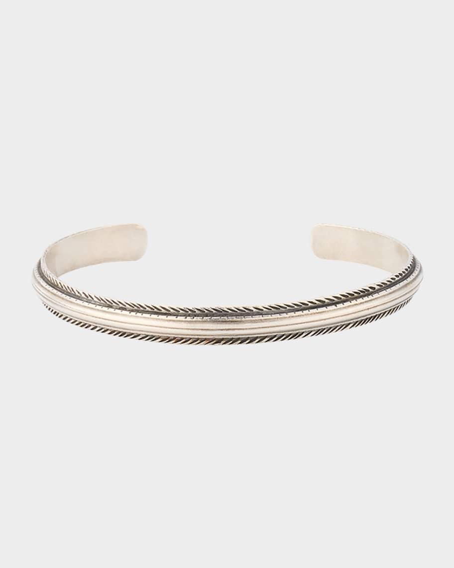 Mens Sterling Silver Feather-Trim Cuff Bracelet Product Image