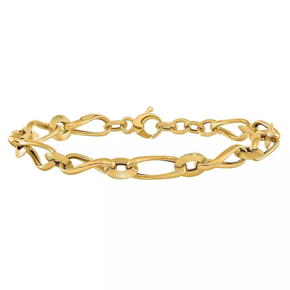 14k Gold Polished & Grooved Fancy Link Bracelet, Women's, Size: 8" Product Image
