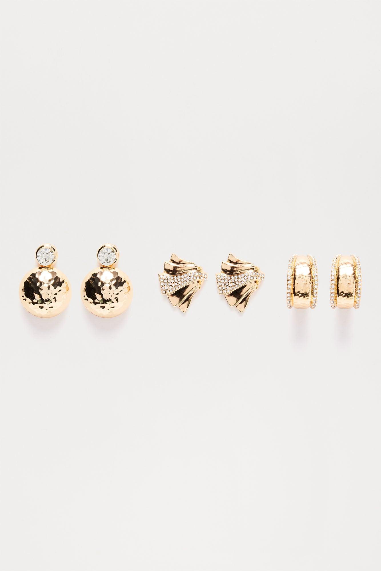 Diamond Palace 3 Piece Earring Set - Gold Product Image