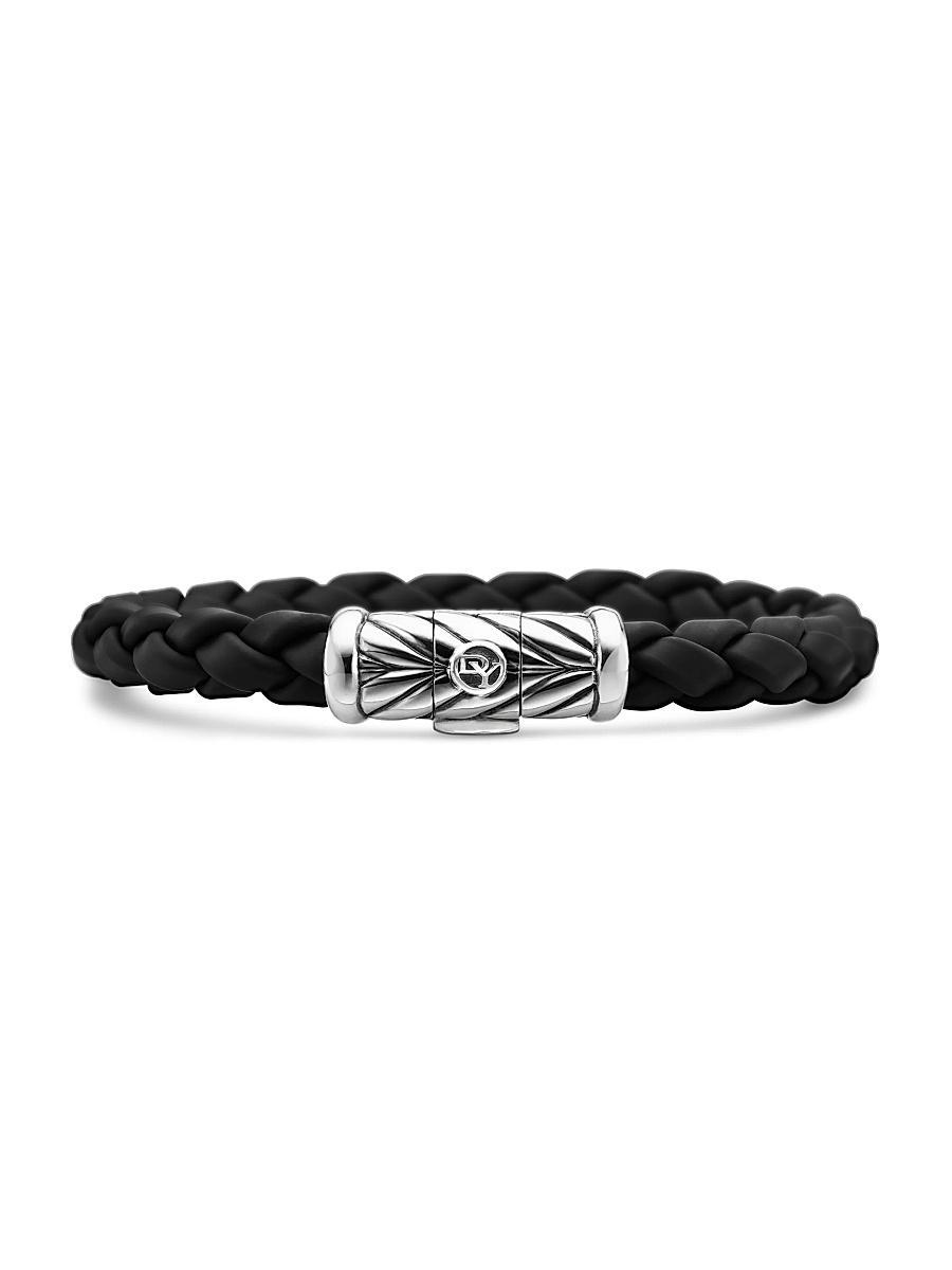 David Yurman Mens Chevron Bracelet in Black Rubber and Sterling Silver, 8mm Product Image