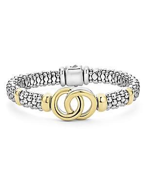 LAGOS 18k Yellow Gold & Sterling Silver Signature Caviar Interlocking Circle Beaded Bracelet In Gold/silver Product Image