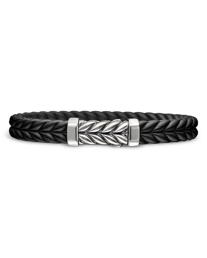 Mens Chevron Bracelet in Black Rubber with Sterling Silver, 9mm Product Image