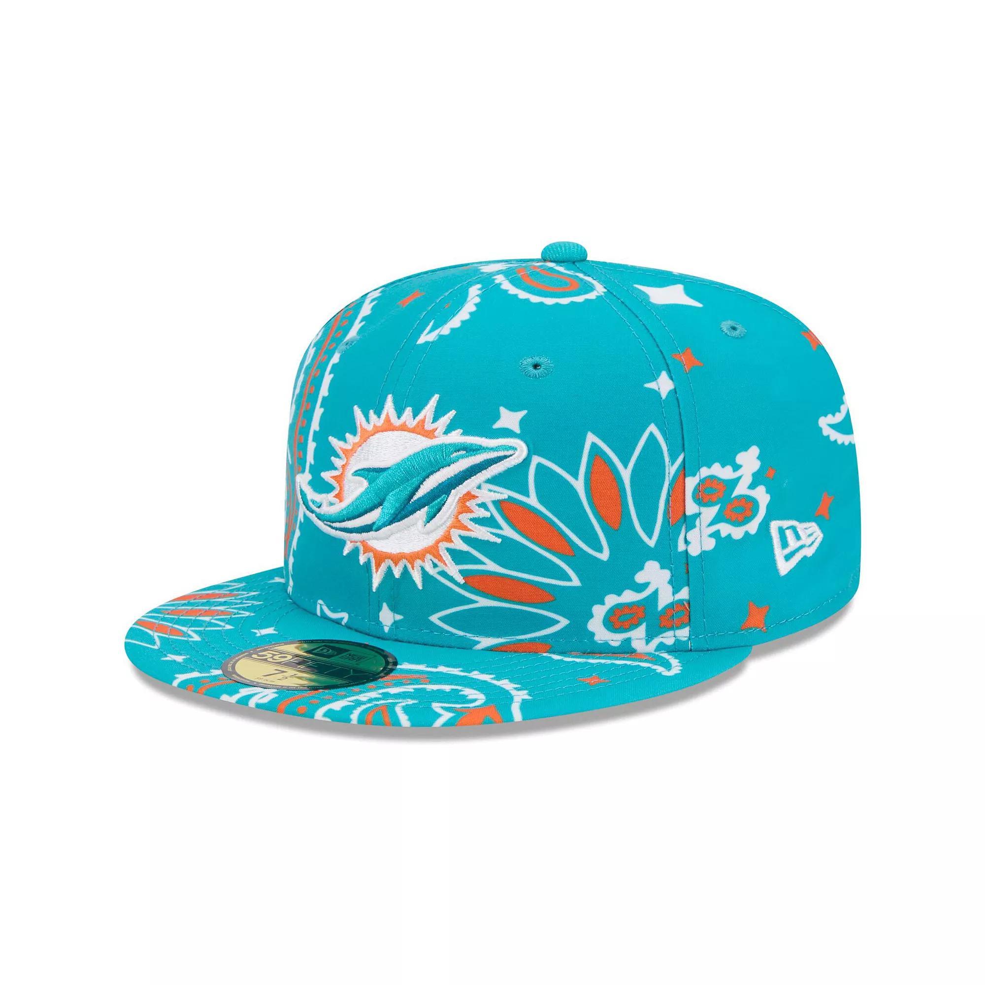 Men's New Era Aqua Miami Dolphins Paisley 59FIFTY Fitted Hat, Size: 8, Turquoise A Product Image