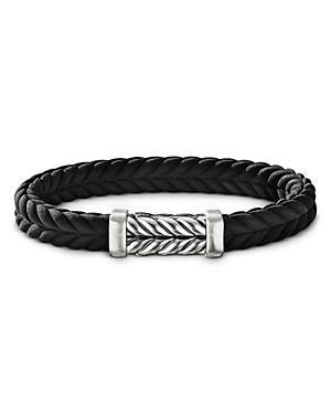 Mens Chevron Bracelet in Black Rubber with Sterling Silver, 9mm Product Image