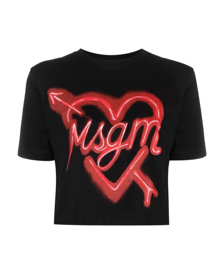 MSGM Logo-print Cotton T-shirt In Black Product Image