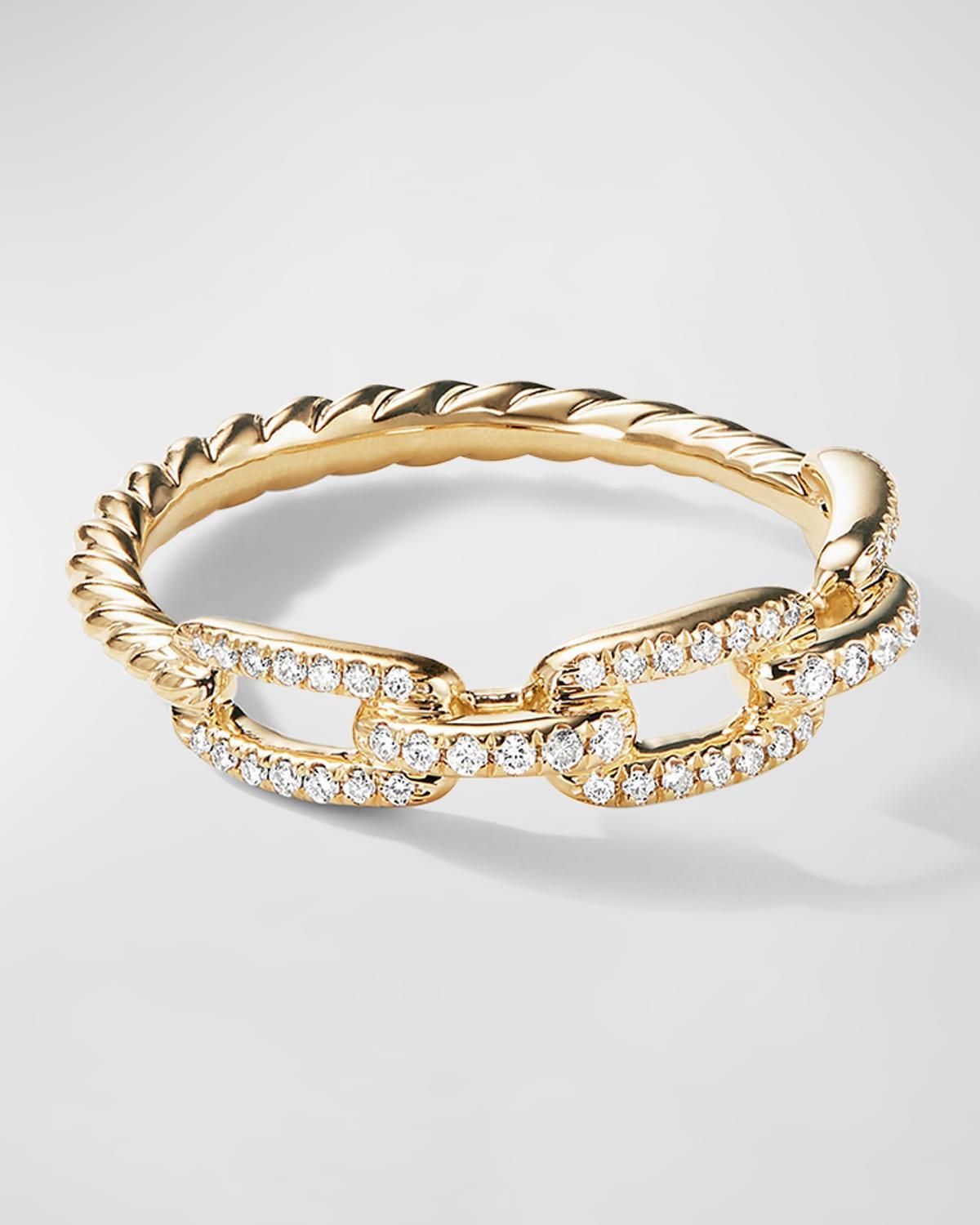 David Yurman Stax Single Row Pave Chain Link Ring with Diamonds in 18K Gold Product Image