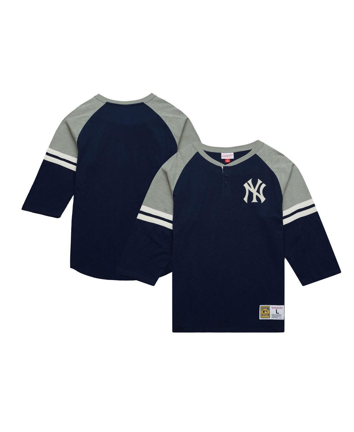 Men's Mitchell & Ness Navy New York Yankees Cooperstown Collection Legendary Raglan Slub Henley 3/4-Sleeve T-Shirt, Size: Small, Blue Product Image