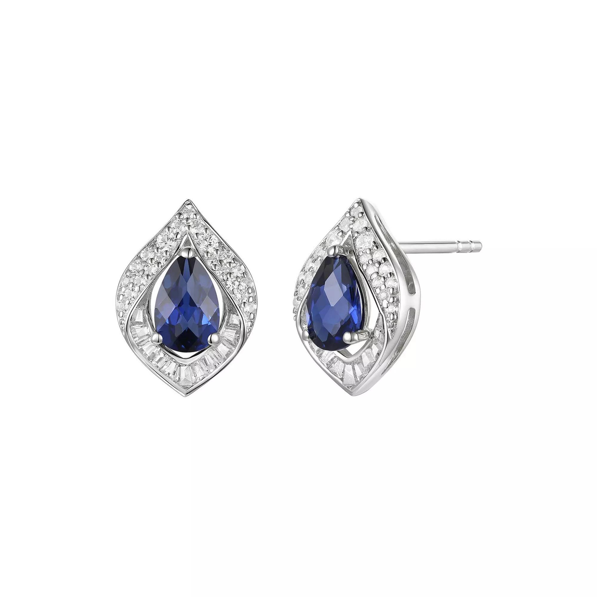 Sterling Silver Lab-Created Sapphire Earrings, Women's Product Image