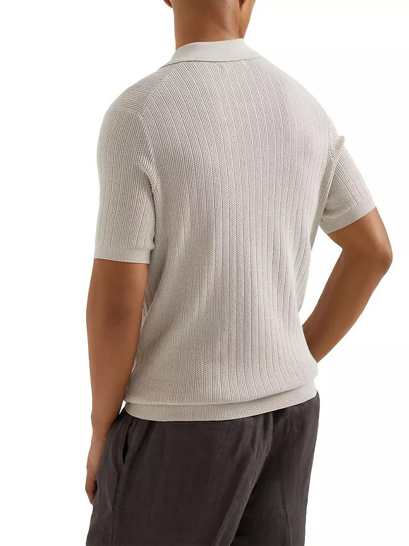 Cotton Honeycomb Stitch Knit Polo Shirt Product Image
