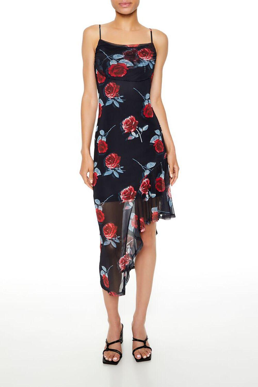 Ruffle Rose Print Midi Dress | Forever 21 Product Image