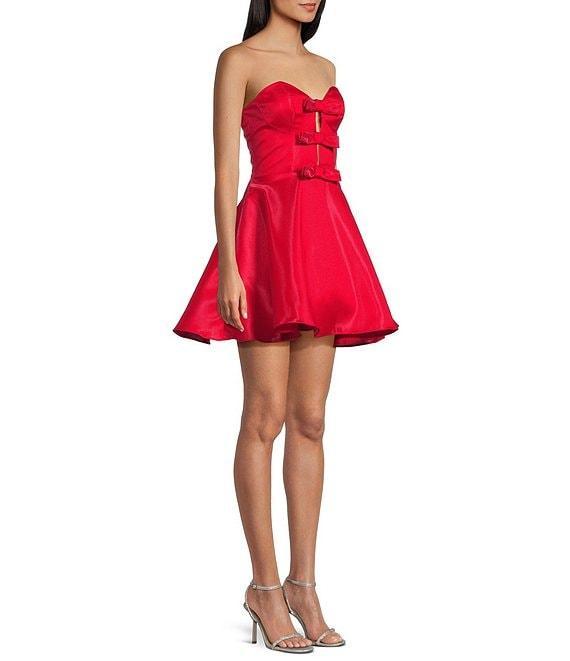 B. Darlin Strapless Sweetheart Neck Triple Bow Front Fit And Flare Dress Product Image