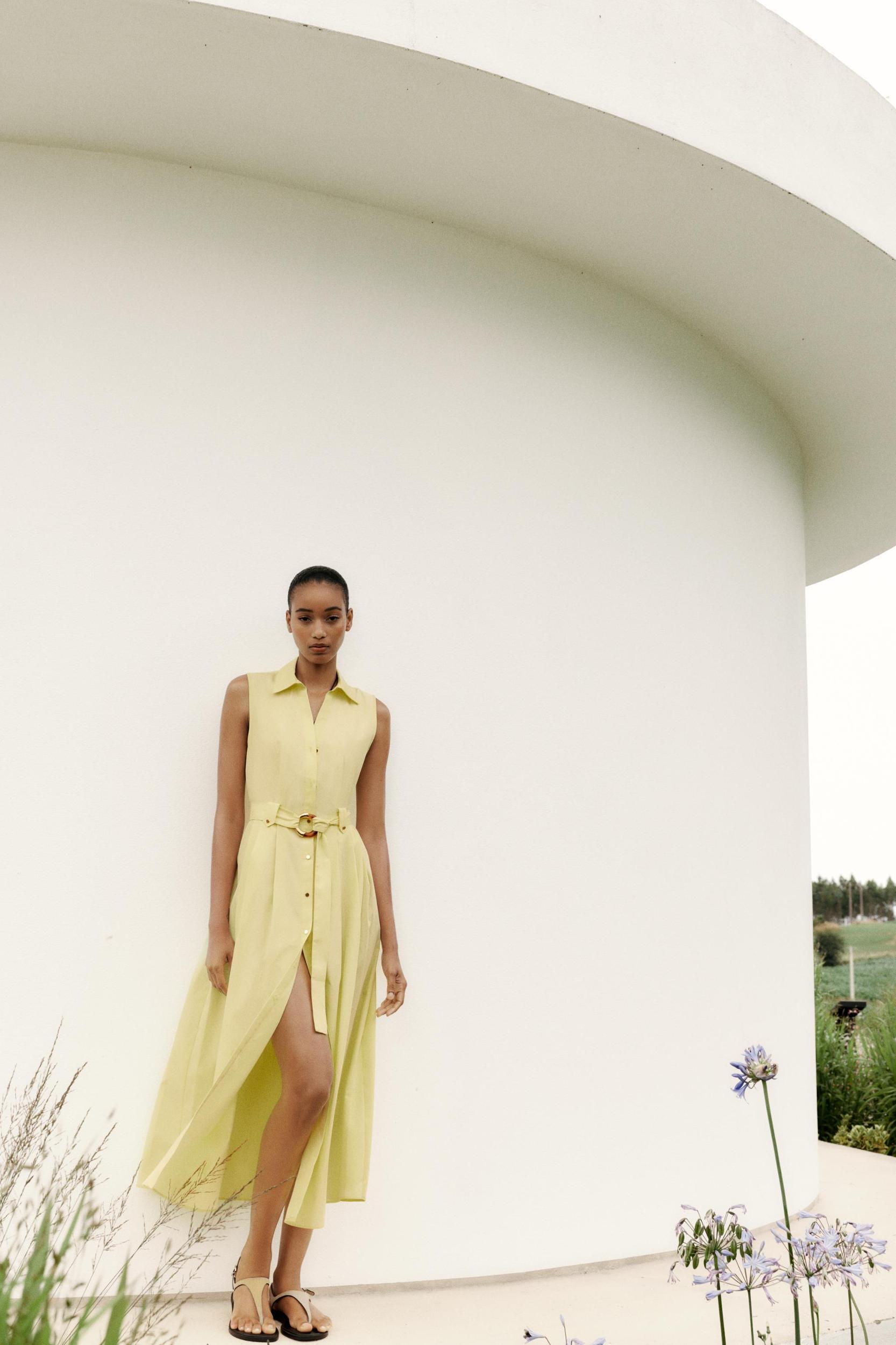 BELTED POPLIN MIDI DRESS Product Image