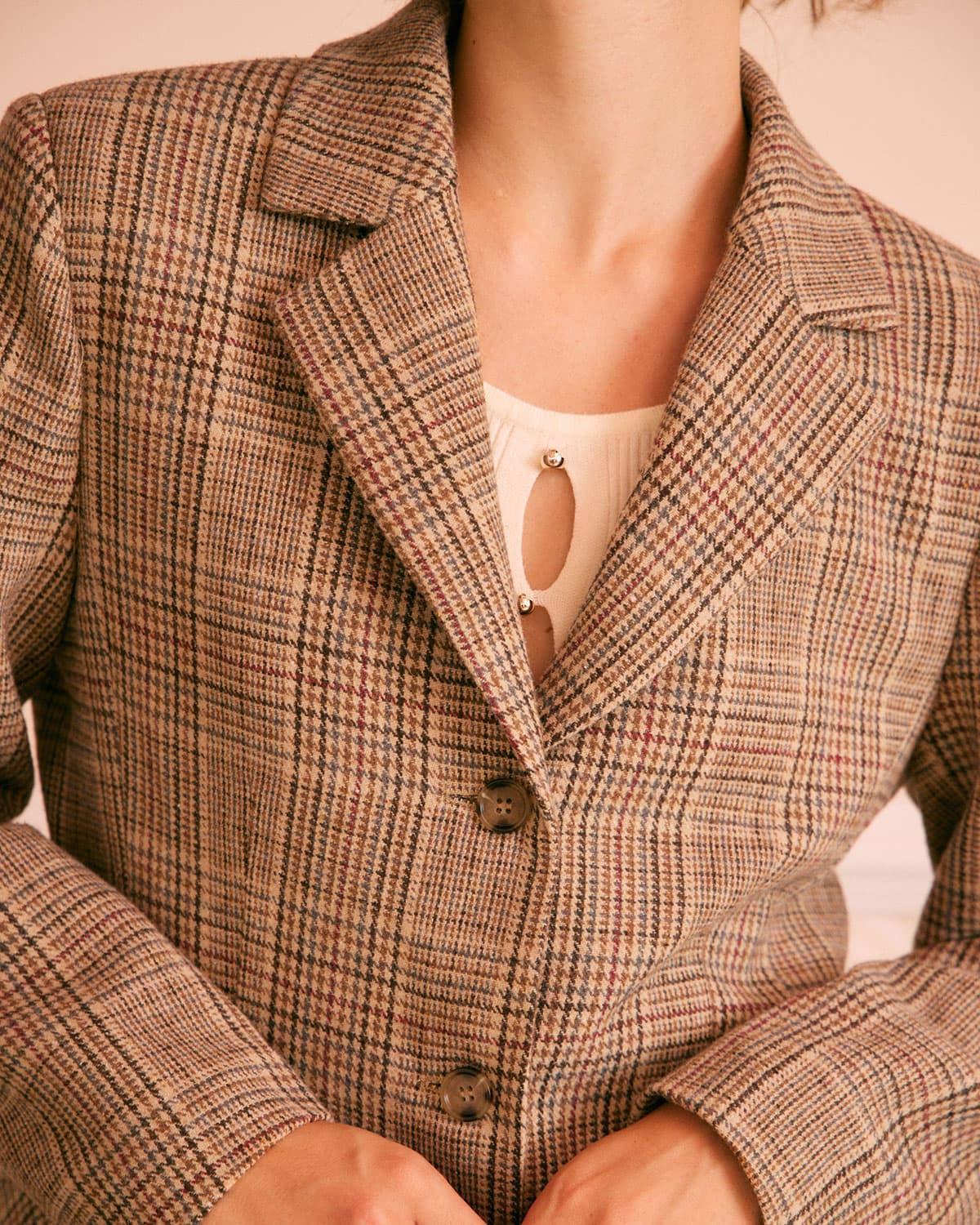 The Khaki Lapel Plaid Single Breasted Blazer Product Image