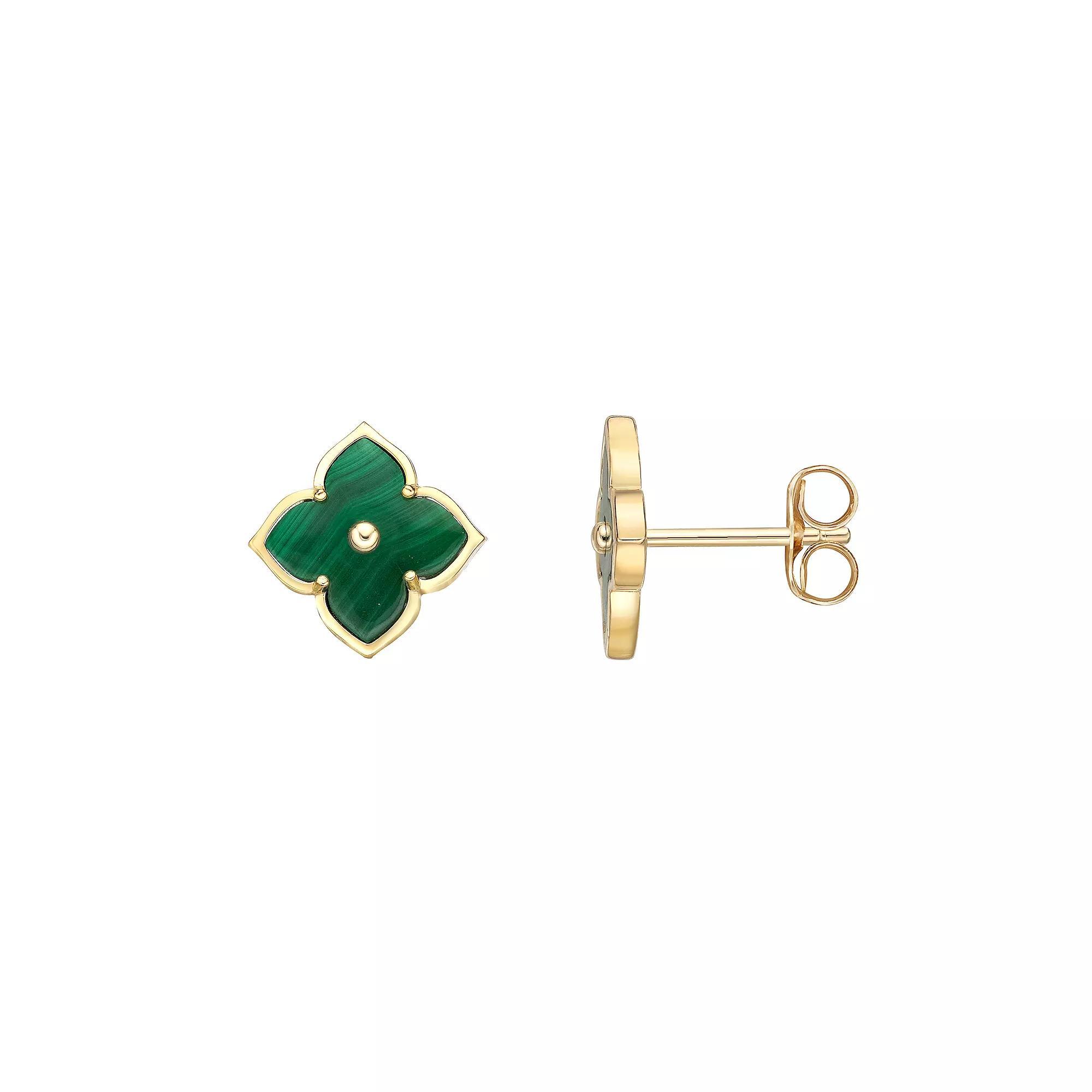Gemminded Gold Over Sterling Silver Malachite & Cubic Zirconia Flower Stud Earrings, Women's, Gold Tone Product Image