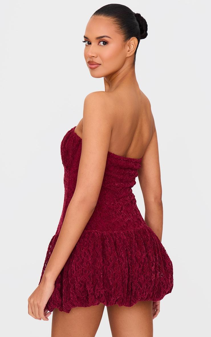 Cherry Red Lace Bandeau Ruched Mini Dress Product Image