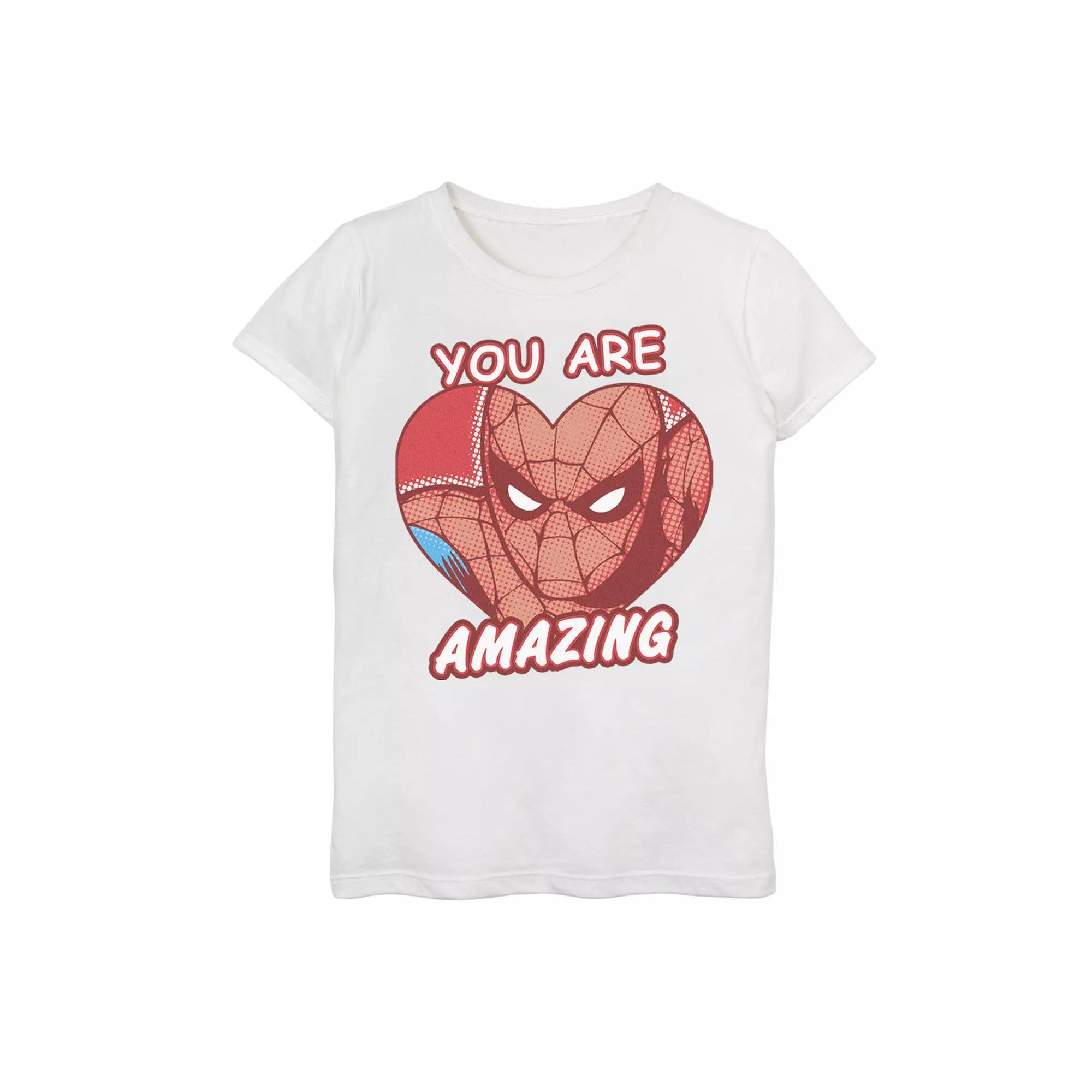Girls 7-16 Marvel Spider-Man You Are Amazing Heart Shaped Portrait Graphic Tee, Girl's, Size: XL, White Product Image