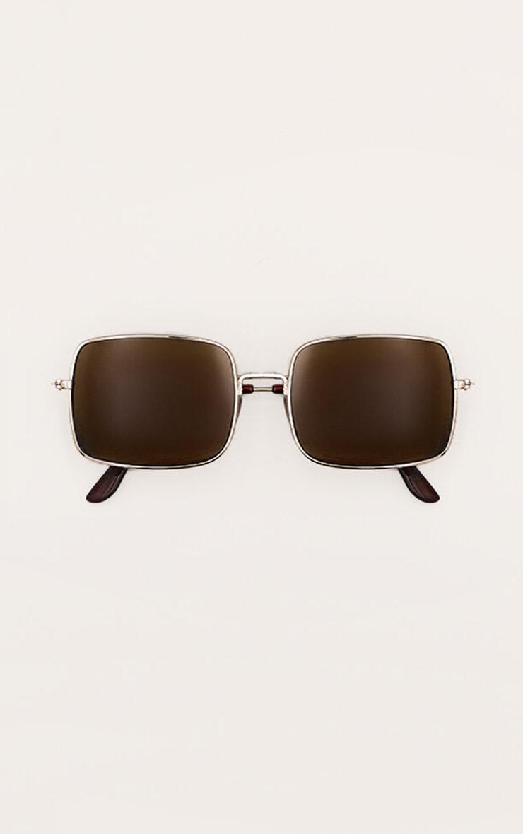 Gold Metal Frame Square Brown Lens Sunglasses Product Image
