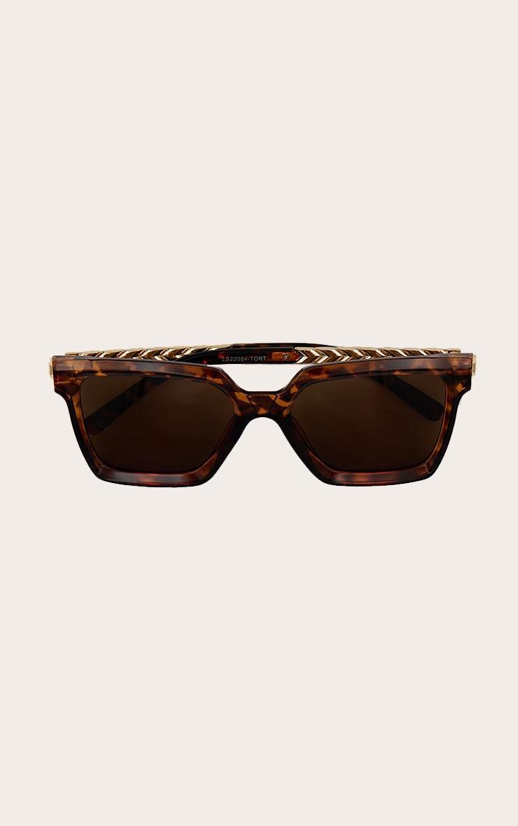 Brown Tortoise Metal Arm Detail Squared Sunglasses Product Image