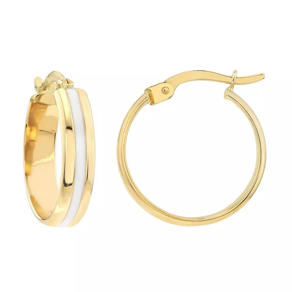 Color Romance 14k Gold Colored Enamel Stripe Hoop Earrings, Women's, White Product Image