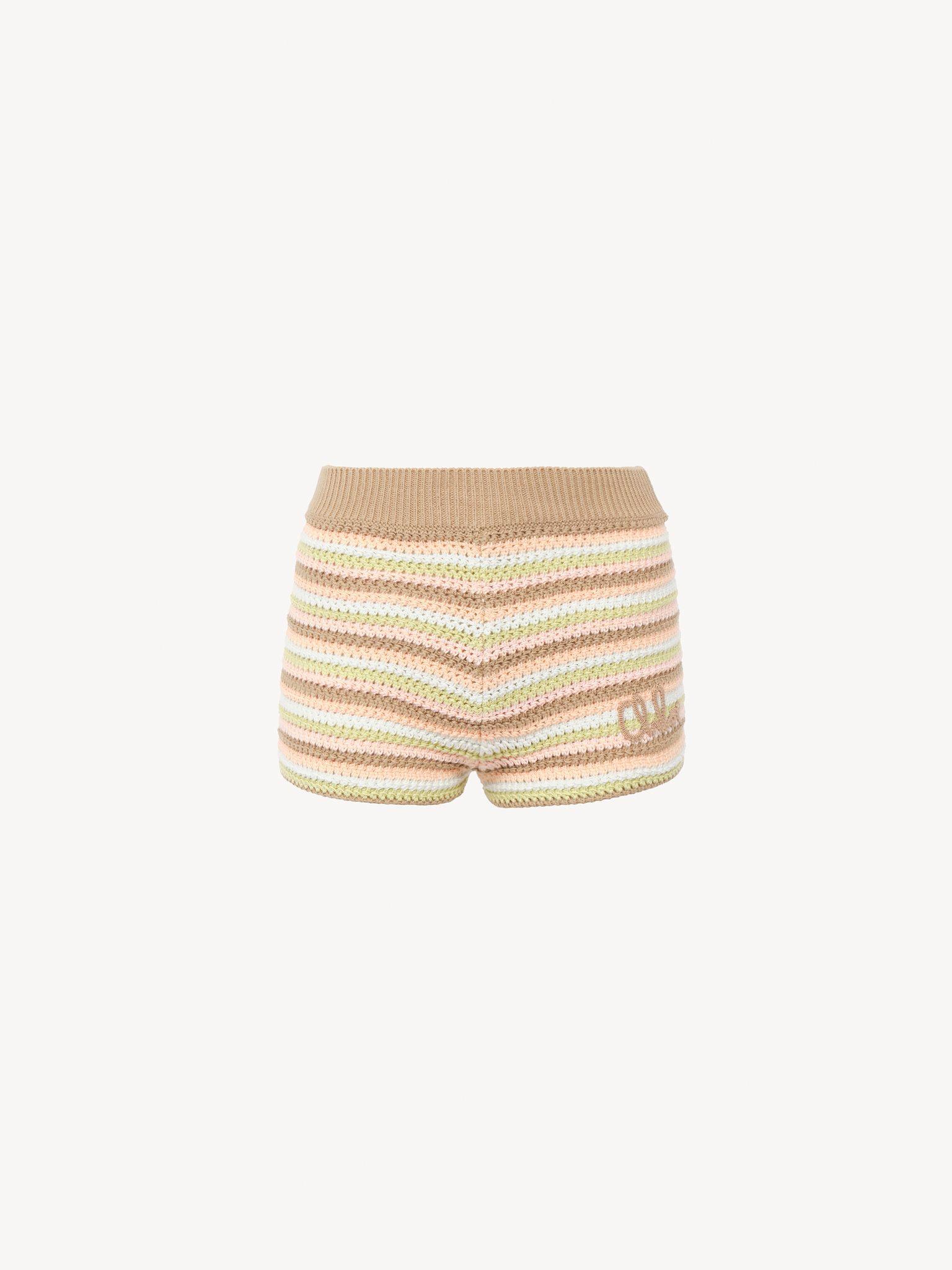 High-rise logo mini shorts in a cotton crochet knit Product Image