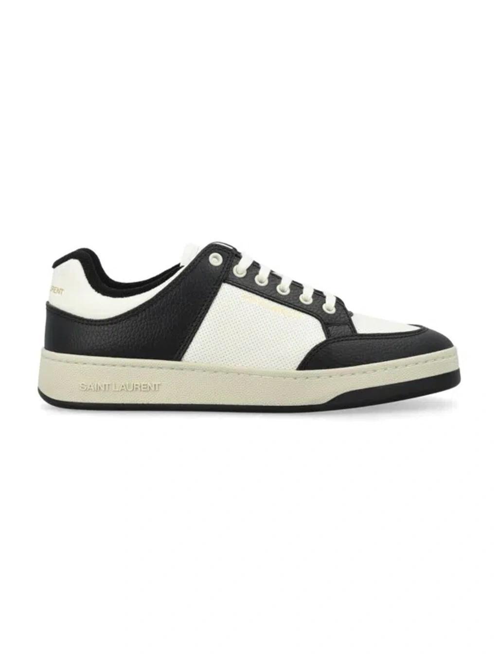 SAINT LAURENT Sl 61 Logo-embossed Leather Low-top Trainers In White Black Product Image