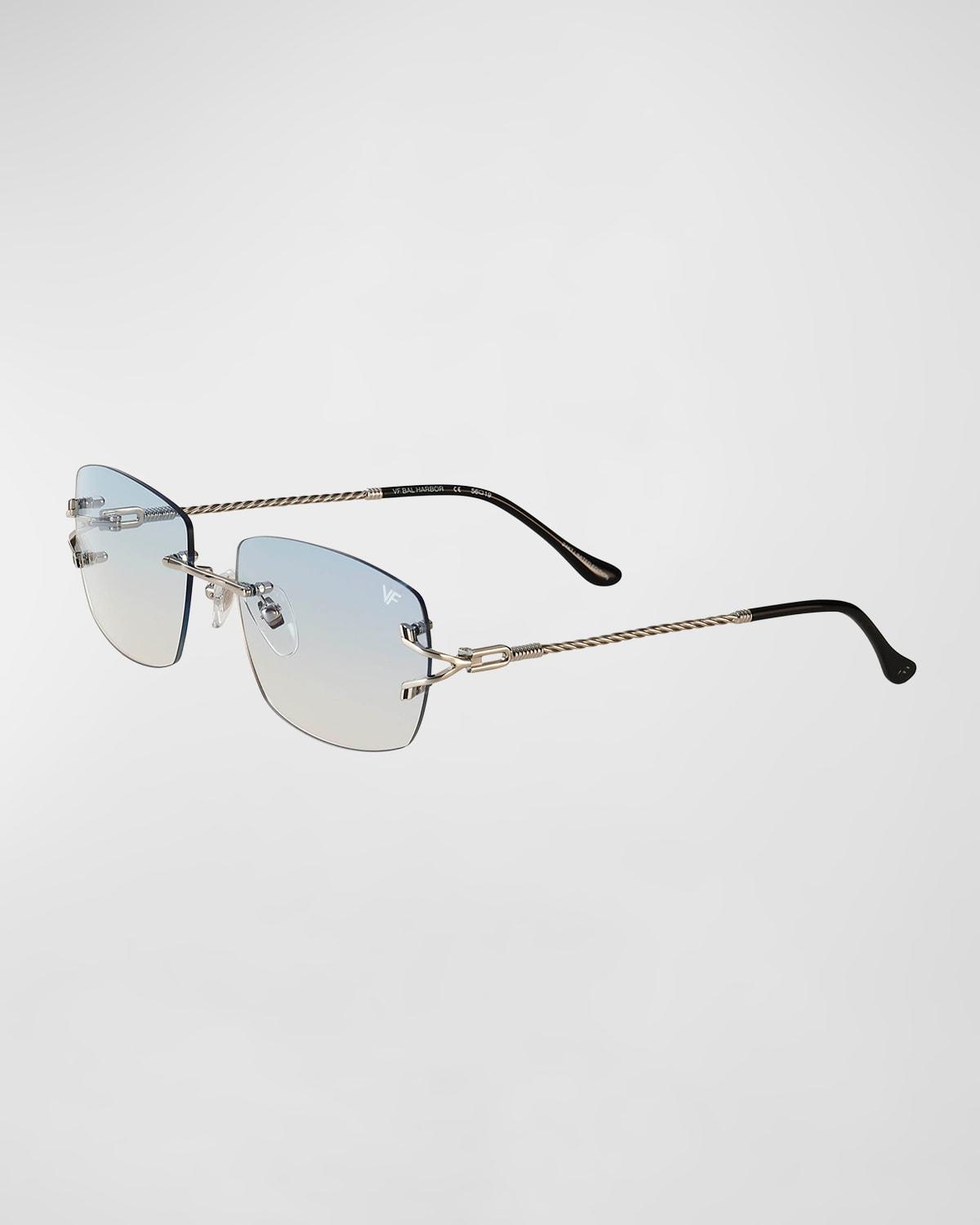Mens Bal Harbour 24K White Gold Rimless Rectangle Sunglasses Product Image