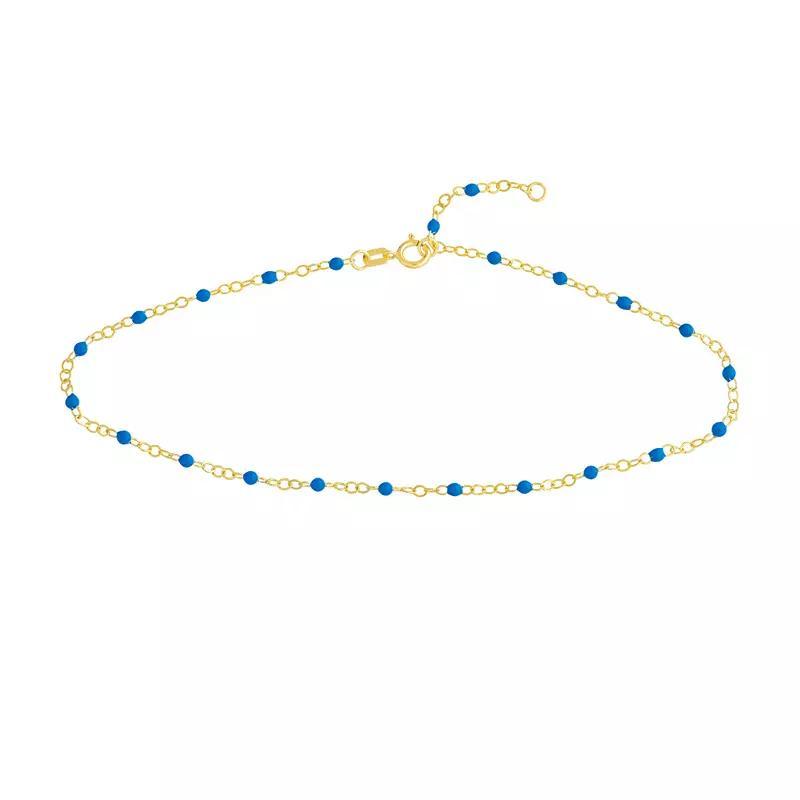 Color Romance 14k Gold Colored Enamel Bead Adjustable Anklet, Women's, Size: 10", Blue Blue Product Image