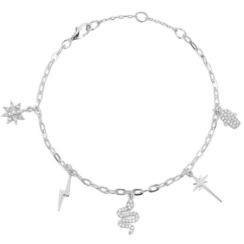 Sunkissed Sterling 14k Gold Over Silver Cubic Zirconia Multi Charm Anklet, Women's, Size: 10", Gold Tone Product Image