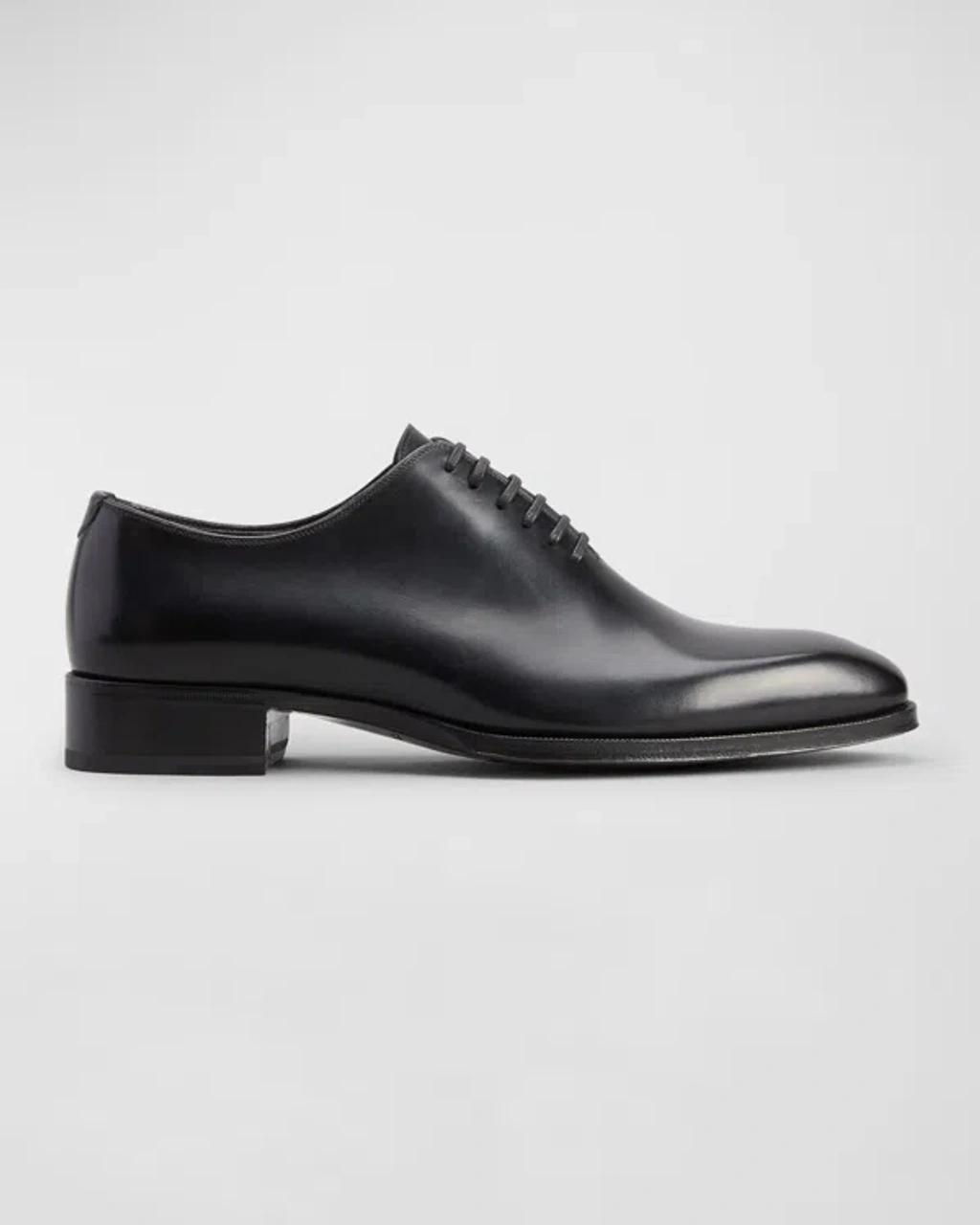 TOM FORD Men's Elkan Burnished Leather Oxfords In Black Product Image