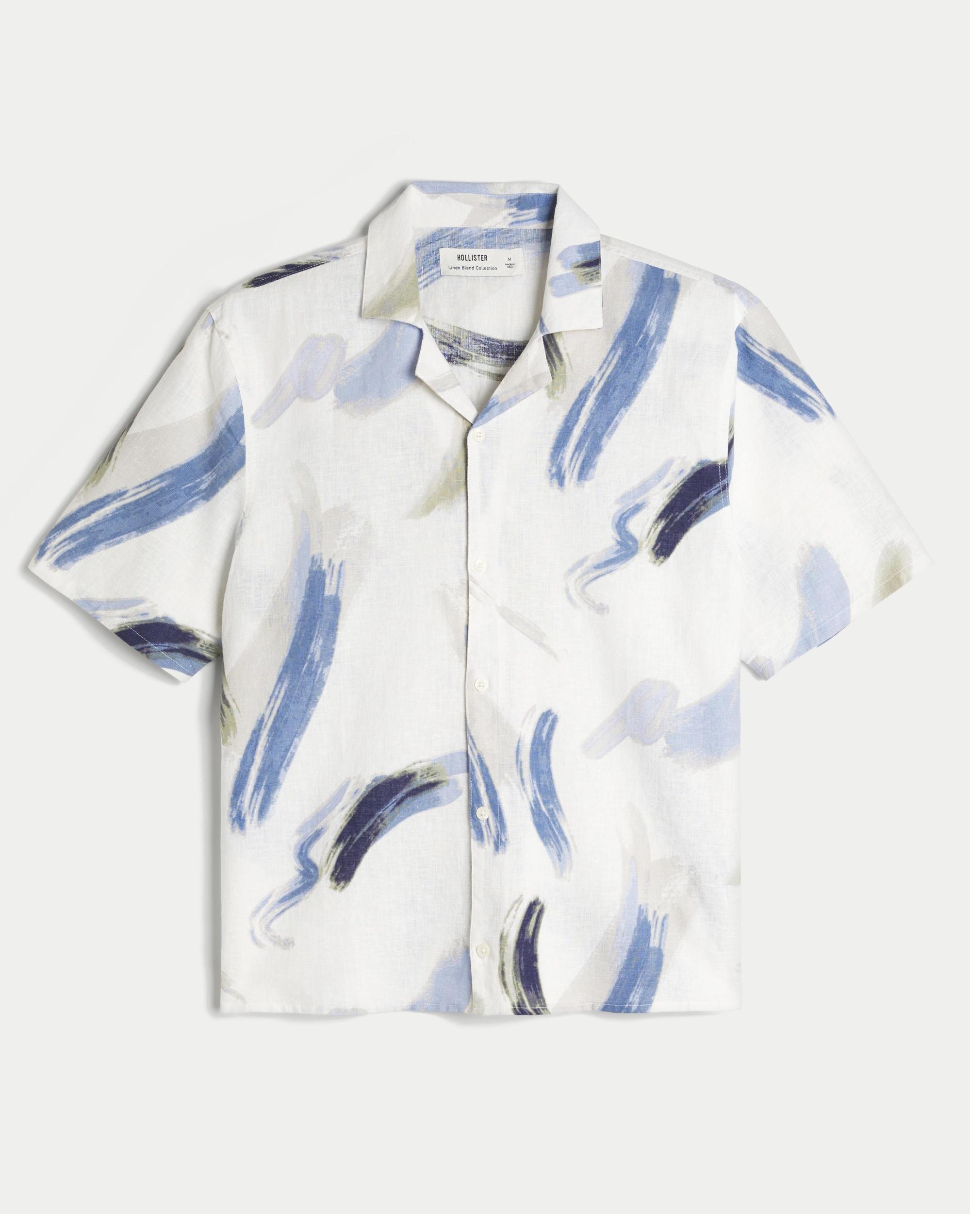 Boxy Short-Sleeve Linen-Blend Shirt Product Image