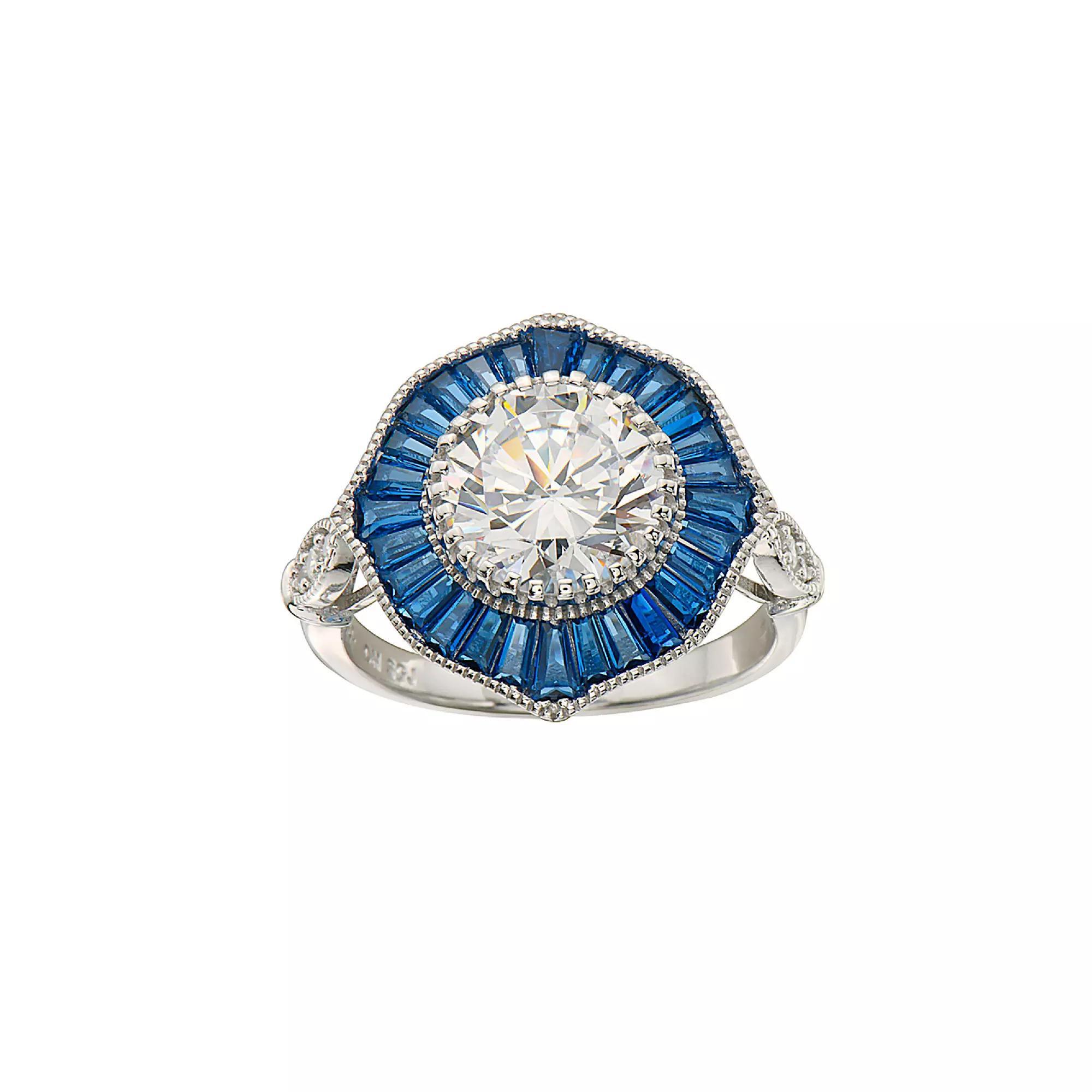 Sterling Silver Cubic Zirconia Baguette Cocktail Ring, Womens Product Image