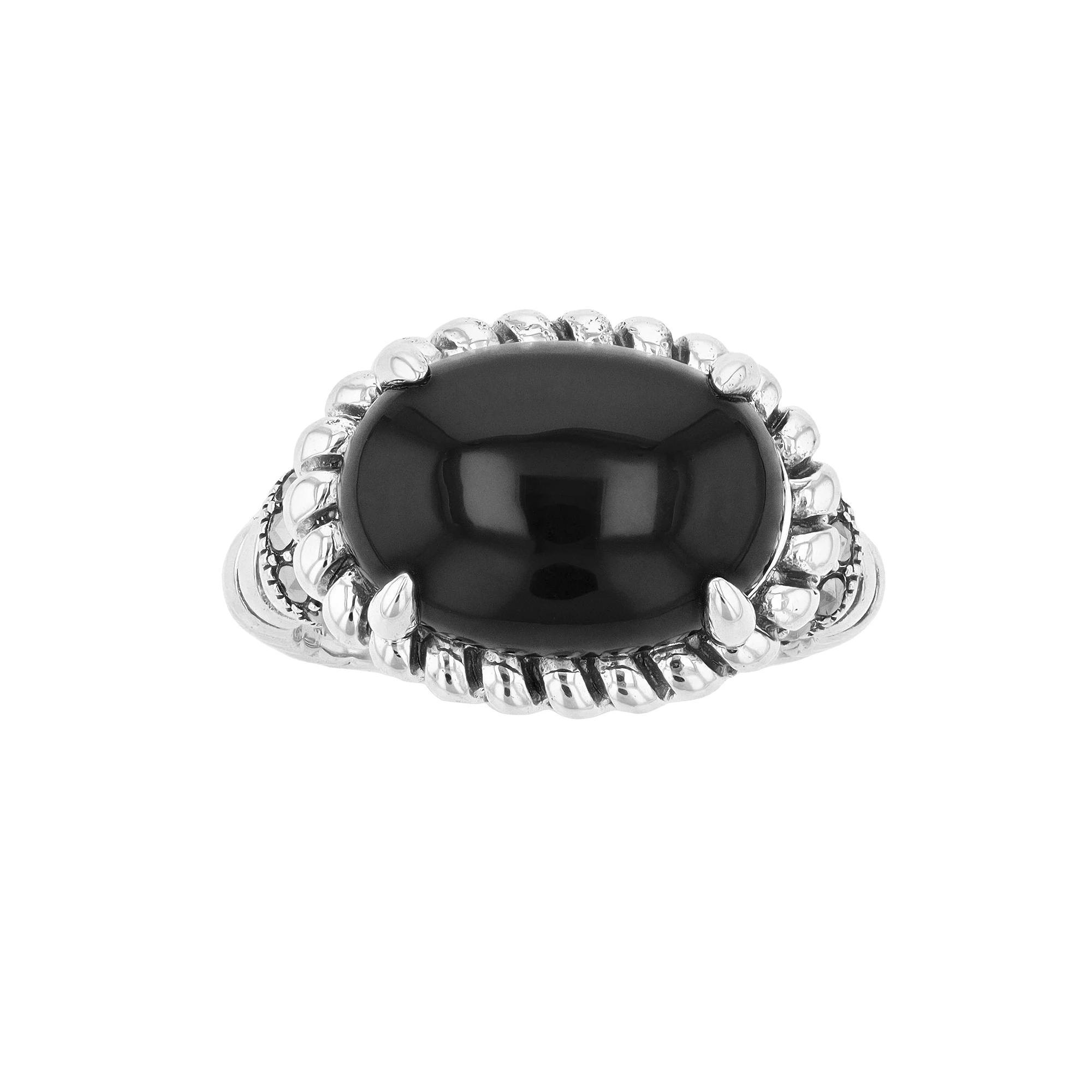 Lavish by TJM Sterling Silver Black Onyx & Marcasite Oval Ring, Women's, Size: 8 Product Image