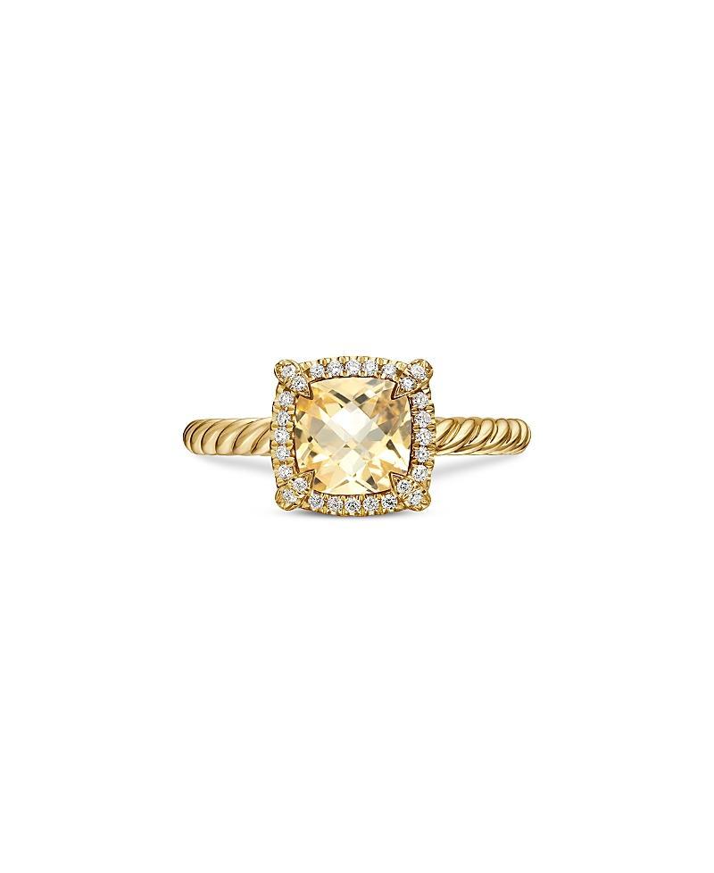 David Yurman Petite Chatelaine Pave Bezel Ring in 18K Yellow Gold with Peridot and Diamonds Product Image