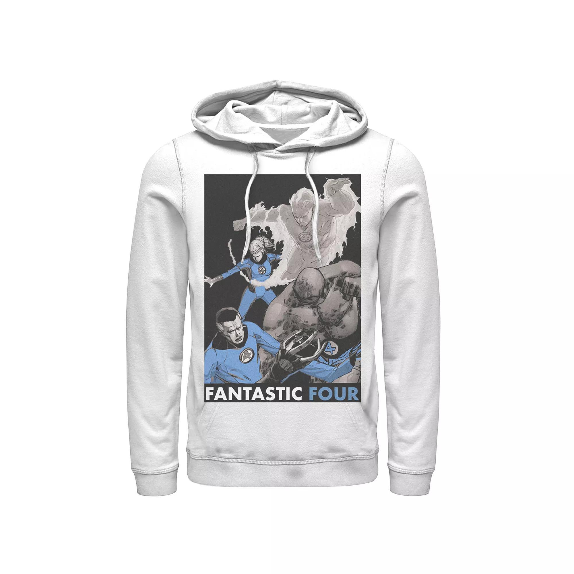 Men's Marvel Fantastic Four Group Shot Fight Mode Poster Hoodie, Size: XL, White Product Image