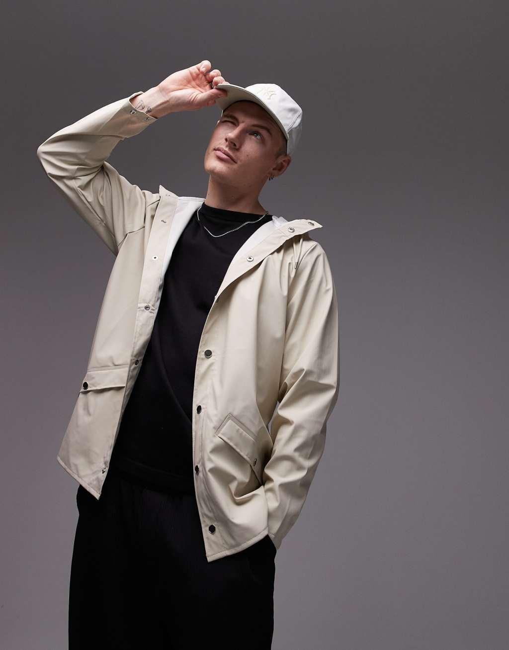 Rains 12010 waterproof short jacket in light stone Product Image