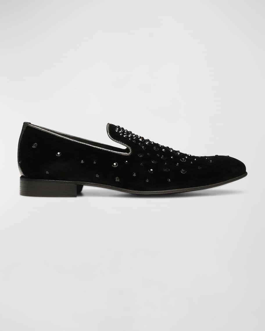 Men's Crystal-Embellished Velvet Loafers Product Image