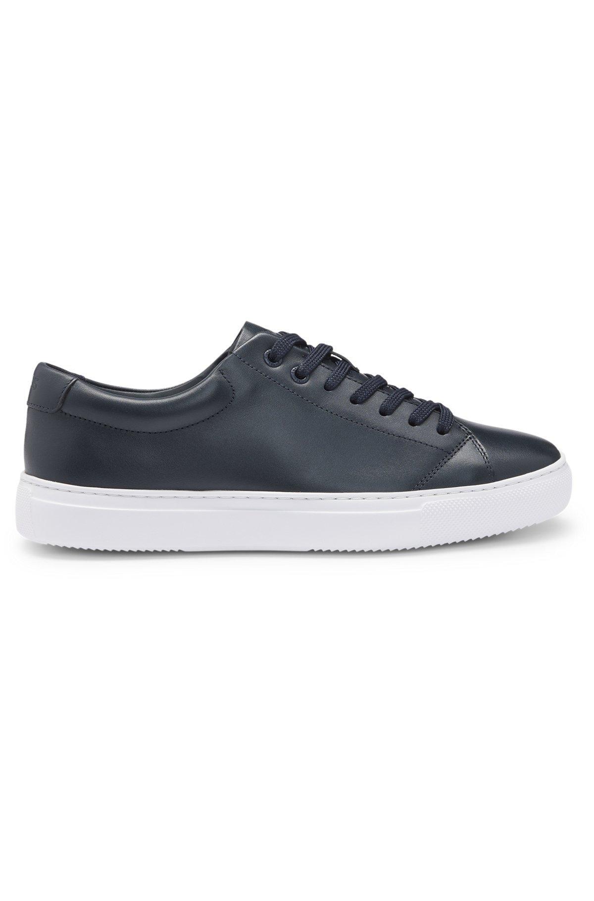 BOSS - Nappa-leather trainers with branded counter - Dark Blue Product Image