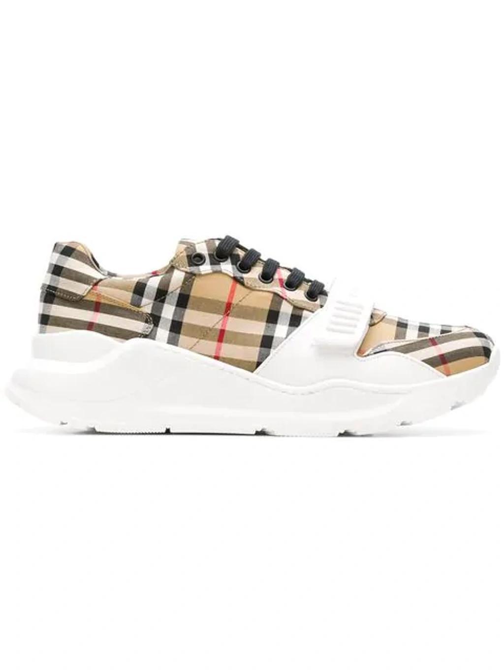 BURBERRY Beige Check Regis Sneakers Product Image