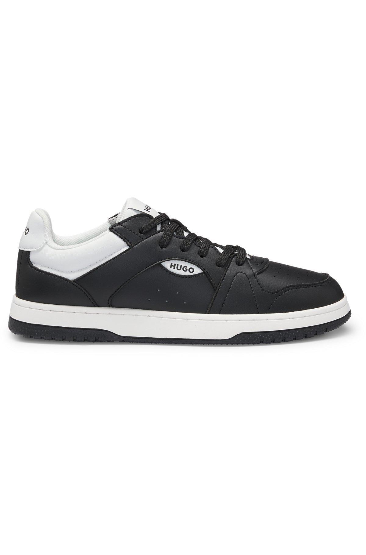 Faux-leather lace-up trainers with logo details Product Image