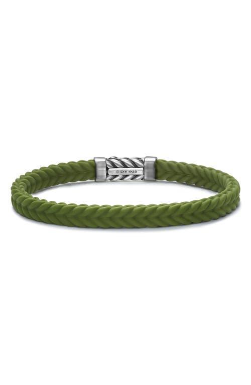 David Yurman Mens Sterling Silver Chevron Woven Green Rubber Bracelet Product Image