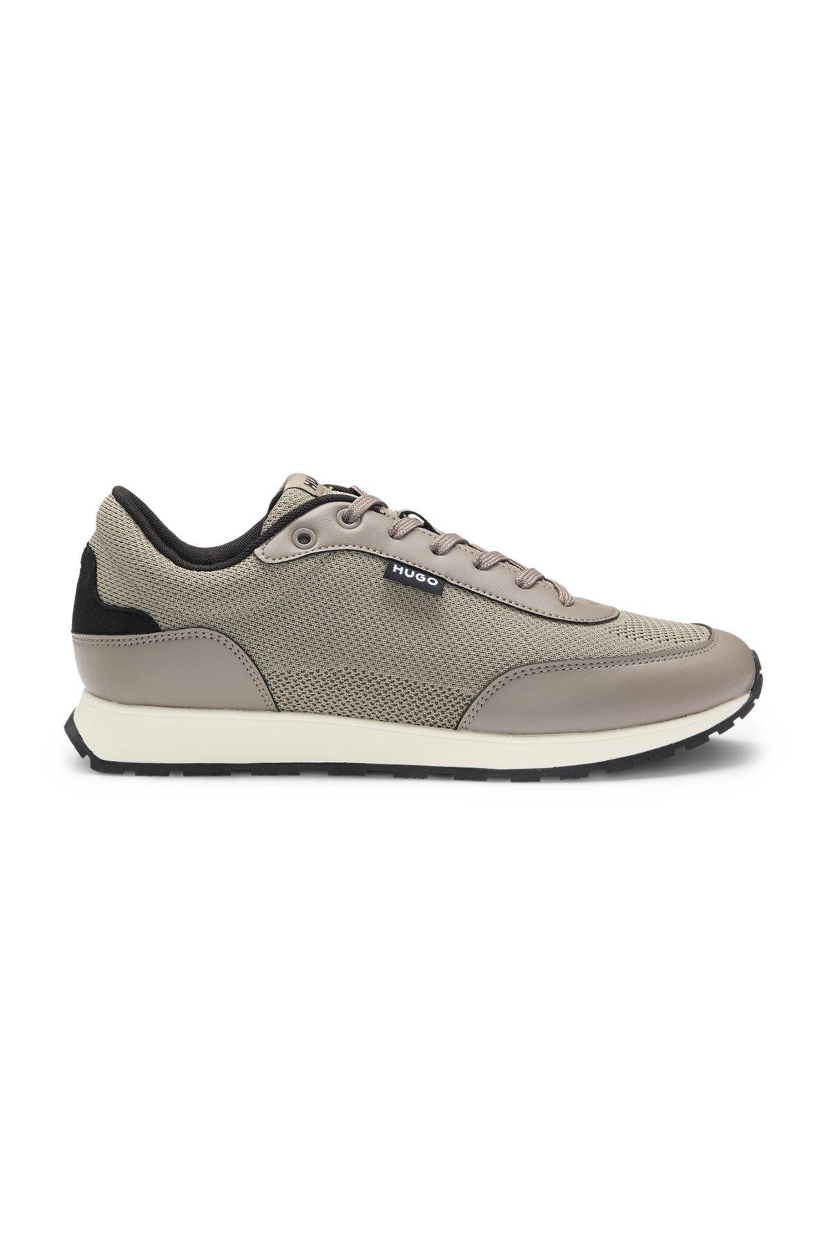 Knit-effect trainers with faux-leather trims Product Image