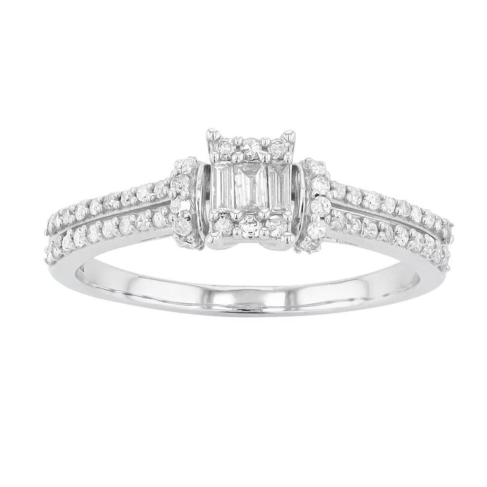 10k White Gold 1/3 Carat T.W. Diamond 3-Stone Engagement Ring, Women's, Size: 7, 10k Whgold Product Image