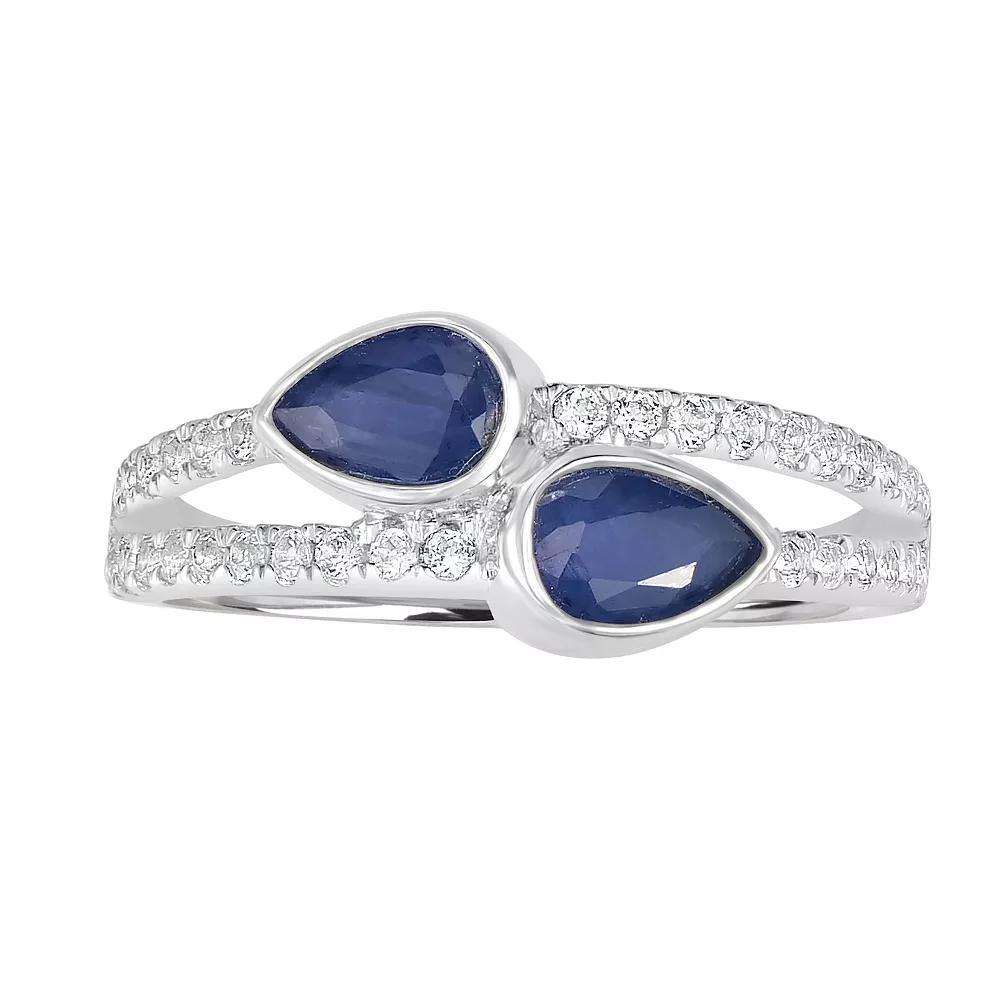 Gemistry 14k White Gold Gemstone & White Topaz Bypass Ring, Women's, Size: 7, Blue Product Image